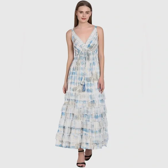 Tie-Dye Blue and White Maxi Dress - Picture 1 of 11